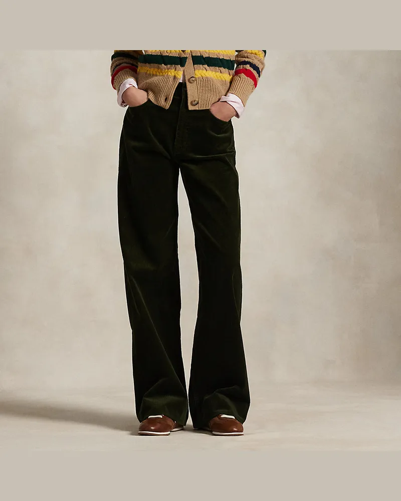 Ralph Lauren Baumwollkordsamt-Hose mit weitem Bein Green