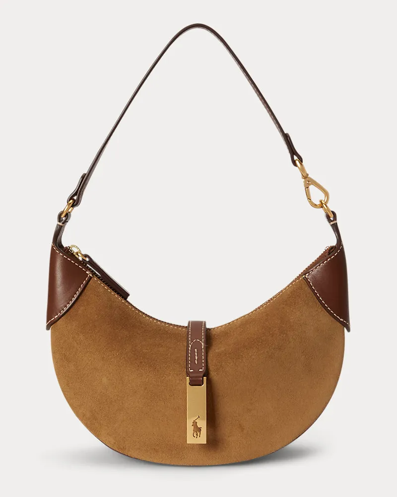 Ralph Lauren Mini-Wildleder-Schultertasche Polo ID Brown