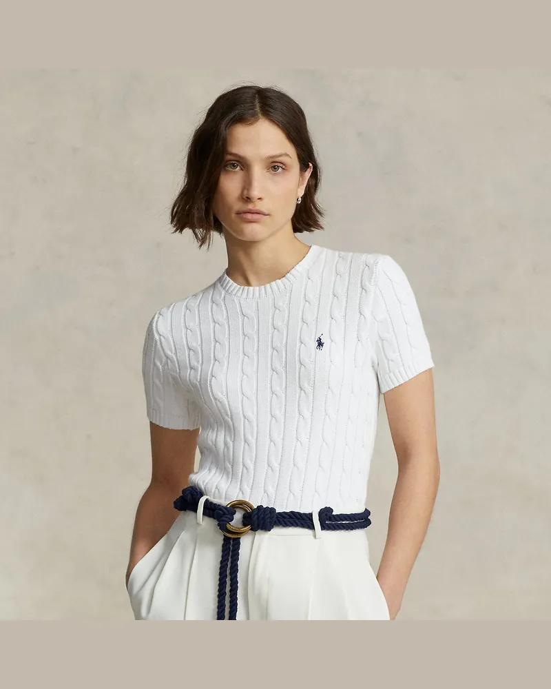 Ralph Lauren Kurzarm-Baumwollpullover mit Zopfmuster White