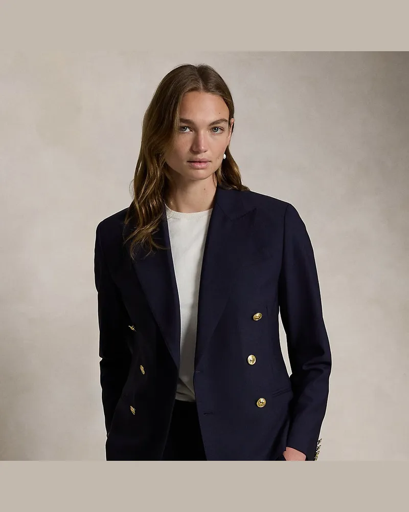 Ralph Lauren Zweireihiger Wollblazer mit Stretch Blue