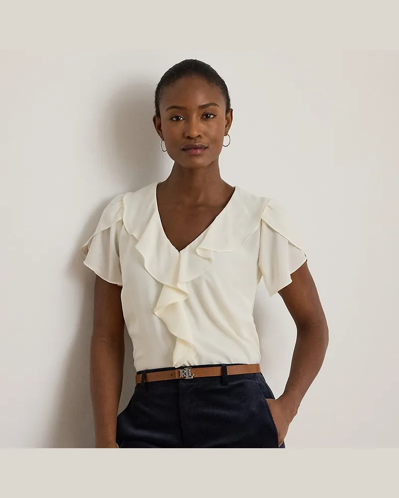 Ralph Lauren Georgette-Bluse mit Rüschenbesatz Cream