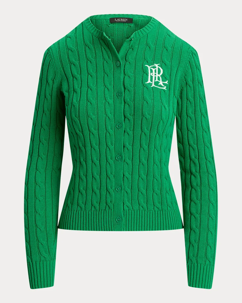 Ralph Lauren Baumwollstrickjacke mit Zopfmuster Green