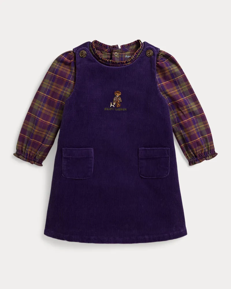 Ralph Lauren Karierter Babybody und Kordsamtkleid Purple