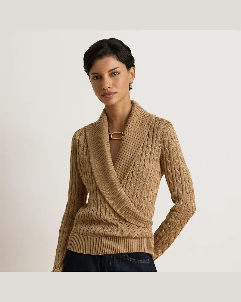 Ralph Lauren Pullover mit Zopfmuster und Schalkragen Tan