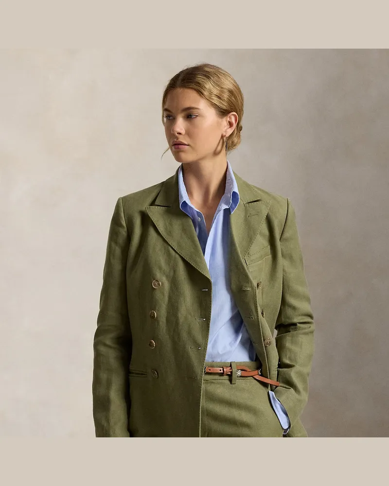 Ralph Lauren Zweireihiger Blazer aus Hanf und Leinen Green
