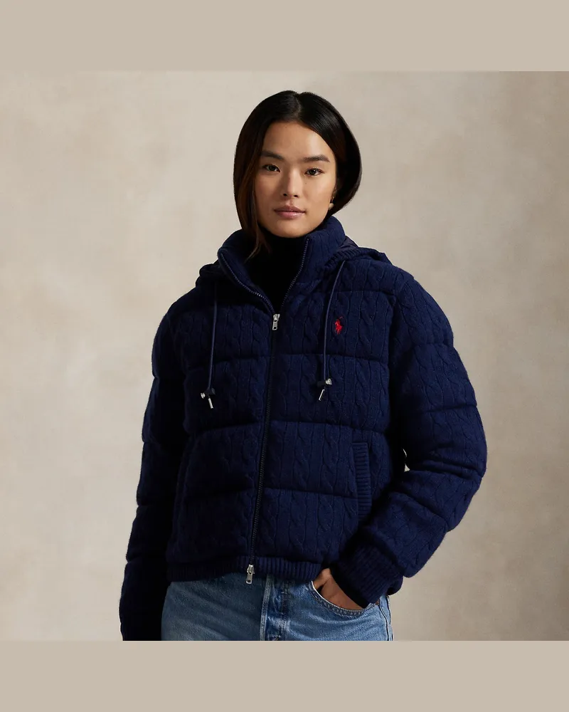 Ralph Lauren Woll-Kaschmir-Pufferjacke mit Zopfmuster Blue