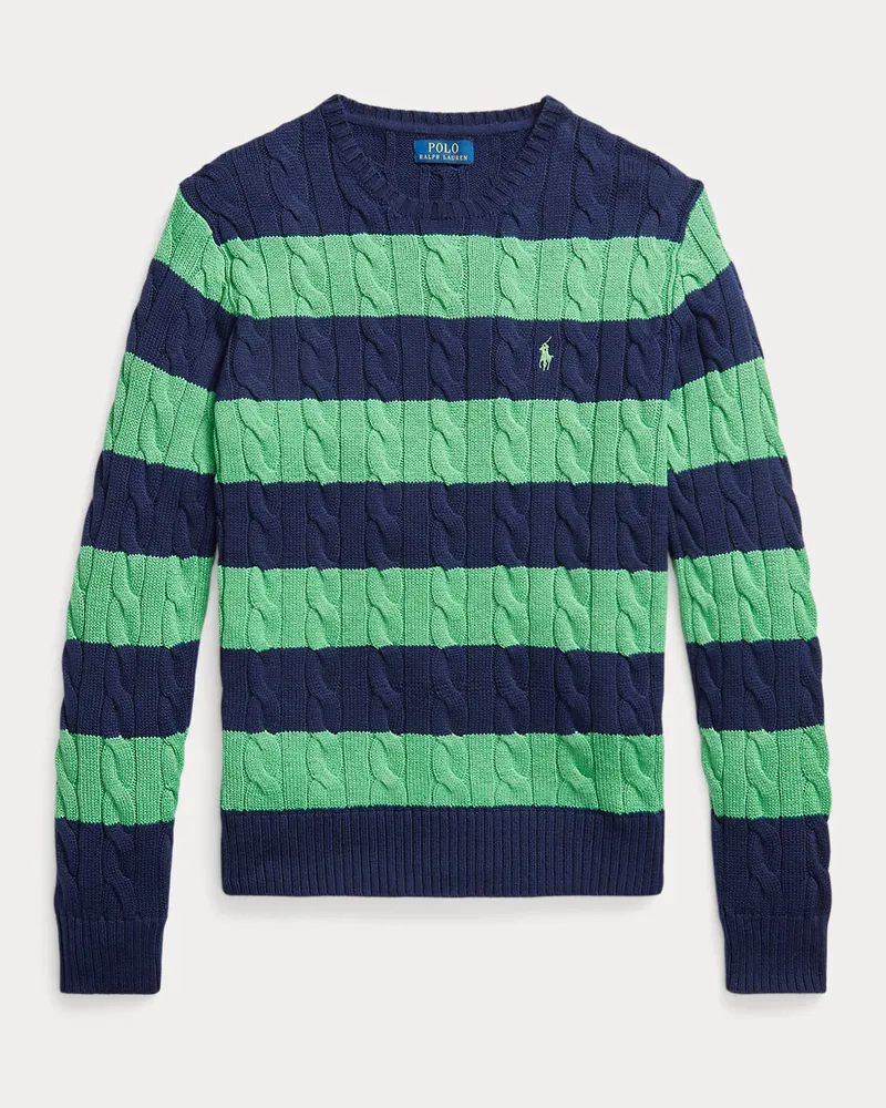 Ralph Lauren Gestreifter Pullover mit Zopfmuster Blue