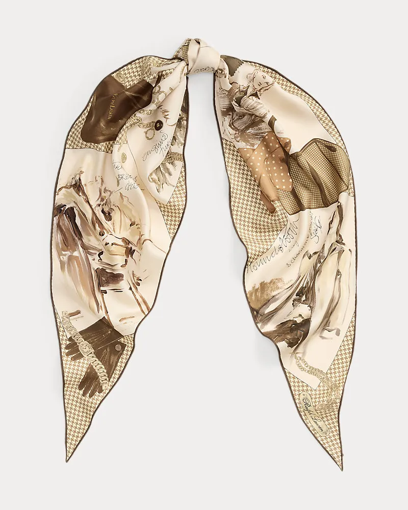 Ralph Lauren Seidentwill-Schal mit Tagebuchmotiv Tan