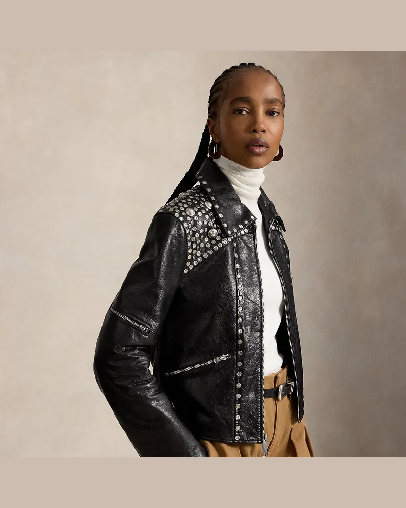Ralph Lauren Leder-Bikerjacke mit Nieten Black