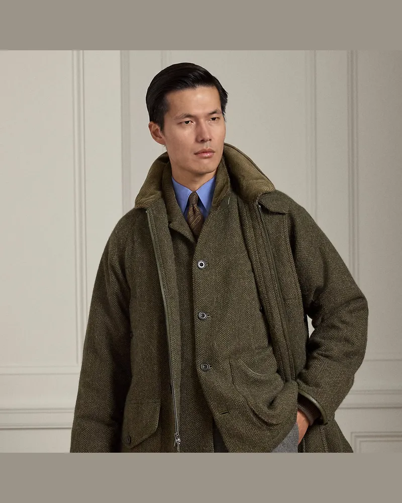 Ralph Lauren Woll-Kaschmir-Jacke mit Fischgratmuster Green