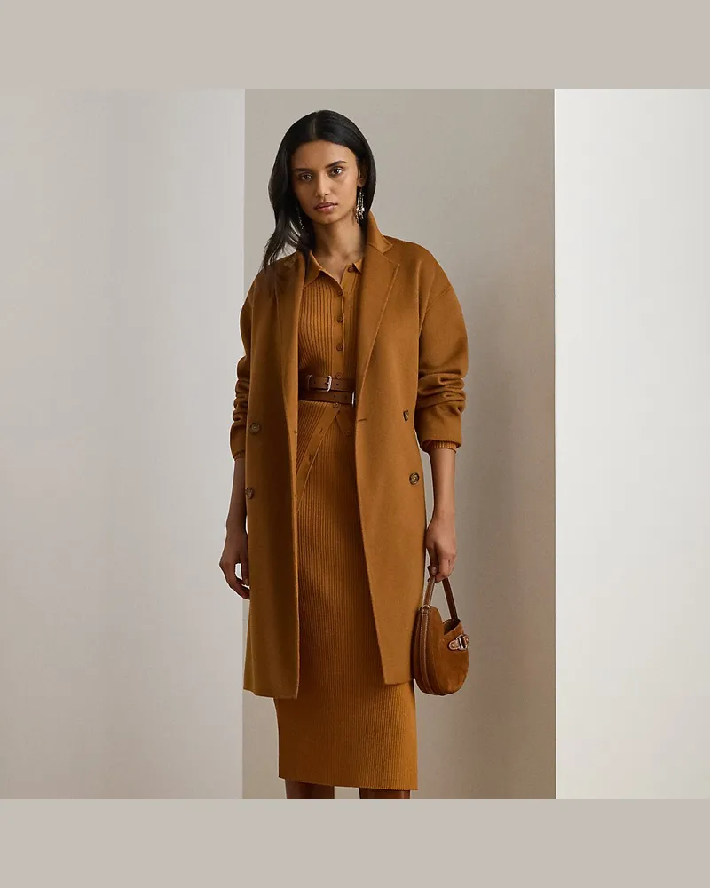 Ralph Lauren Zweireihiger Kokon-Mantel mit Wolle Brown