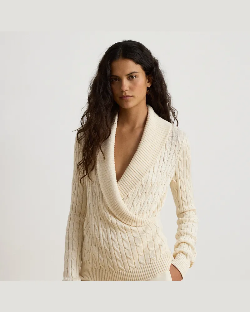 Ralph Lauren Pullover mit Zopfmuster und Schalkragen Cream