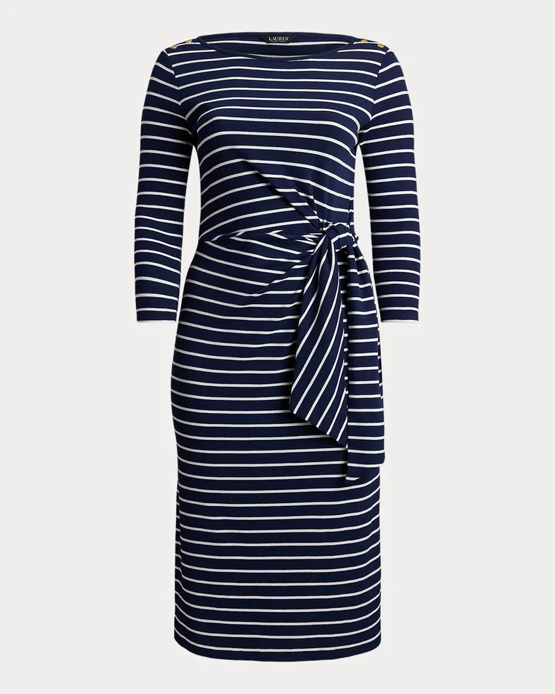 Ralph Lauren Plus Größen - Gestreiftes Kleid mit Schnürdetail Blue