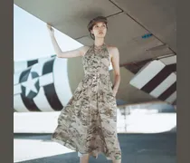 Seidenkleid mit Camouflage-Muster