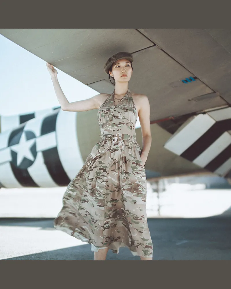 Ralph Lauren Seidenkleid mit Camouflage-Muster Multi