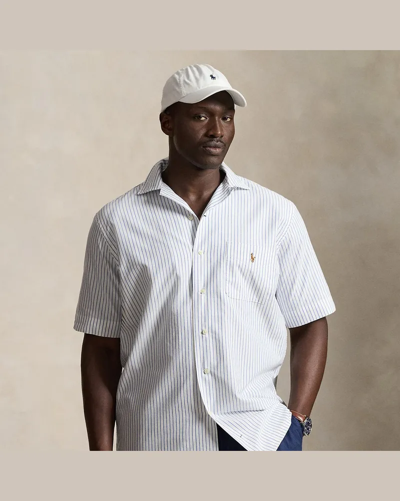 Ralph Lauren Große Größen - Gestreiftes Oxford-Freizeit-Kurzarmhemd White
