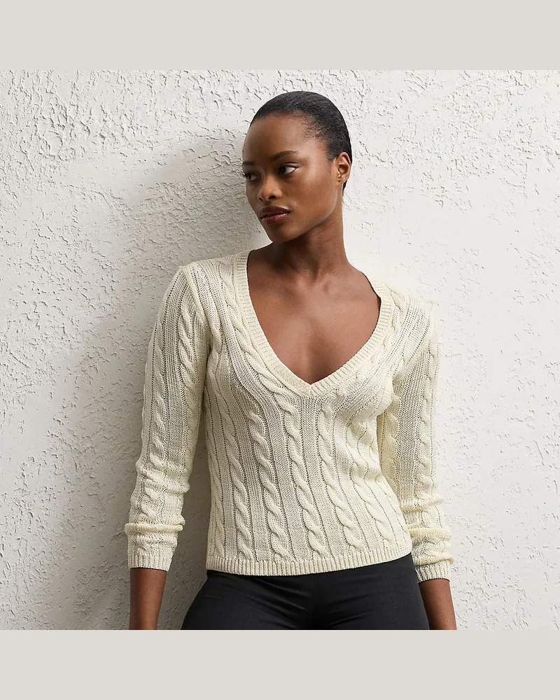 Ralph Lauren Seidenpullover mit Zopfmuster Cream