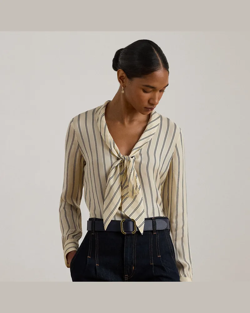 Ralph Lauren Gestreifte Jacquardbluse mit Bindedetail Cream