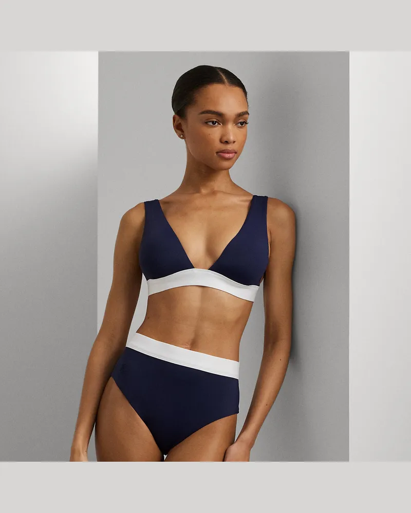 Ralph Lauren Zweifarbige Bikinihose mit hoher Taille Blue