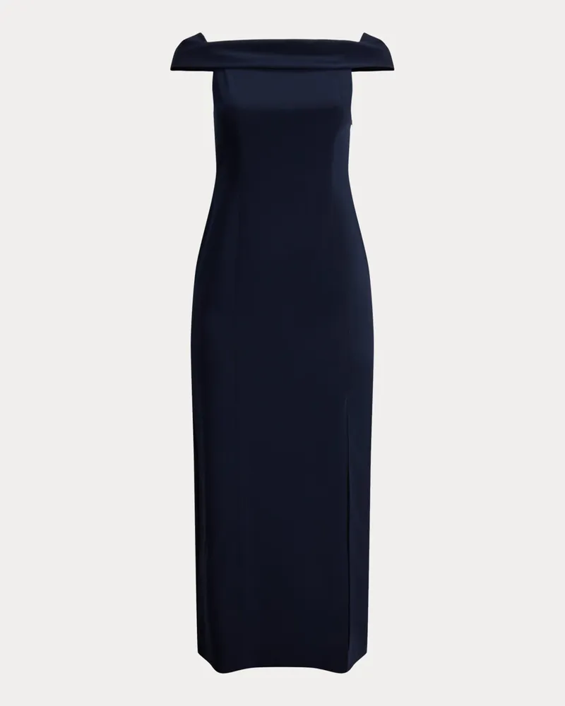 Ralph Lauren Schulterfreies Abendkleid aus Crêpe Blue