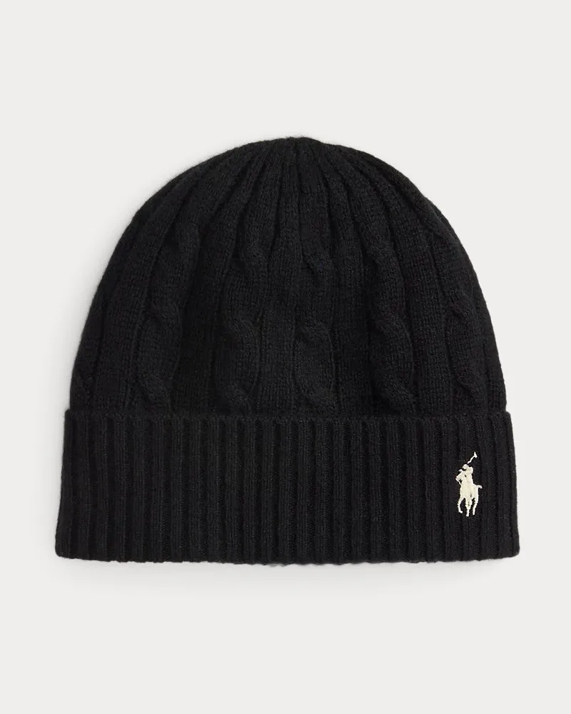 Ralph Lauren Woll-Kaschmir-Mütze mit Zopfmuster Black