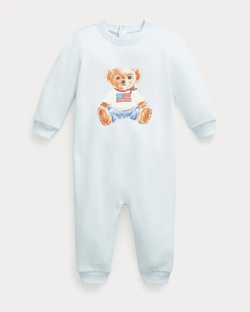 Ralph Lauren Fleece-Strampler mit Polo Bear Blue