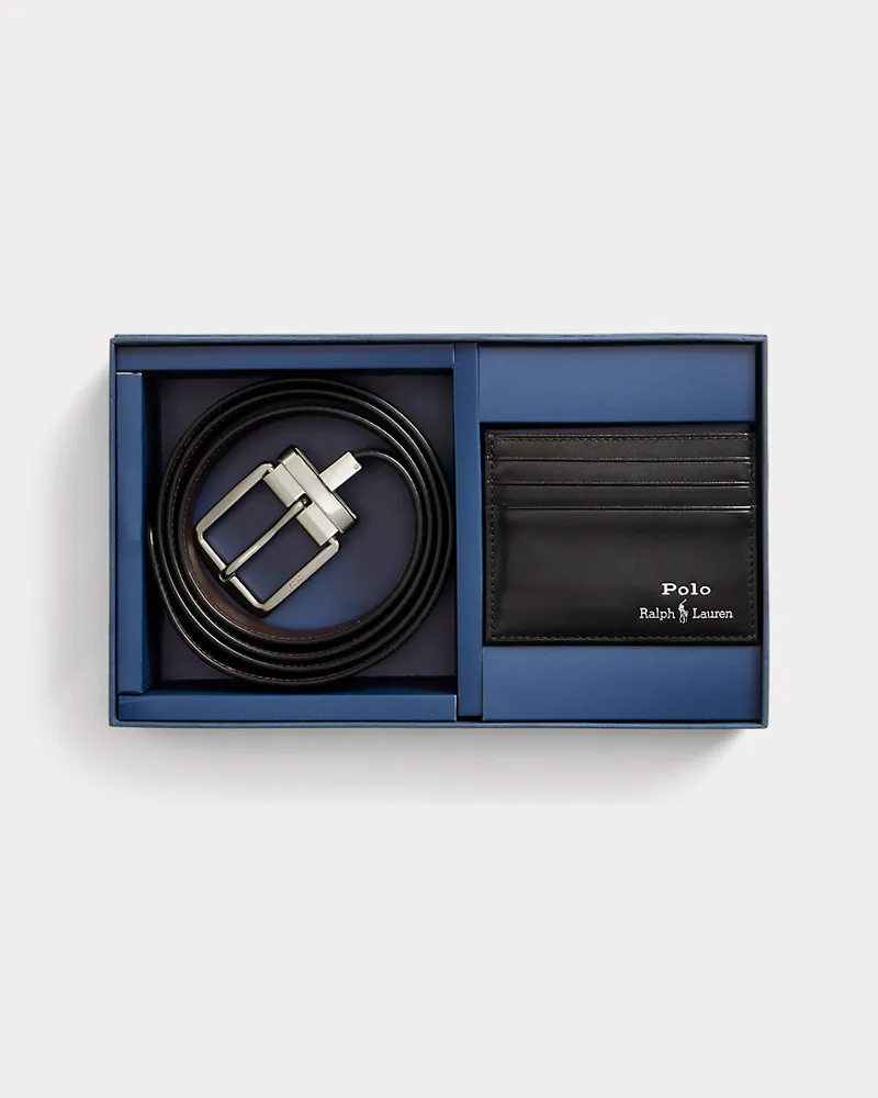 Ralph Lauren Set mit Ledergürtel und Kartenetui Black