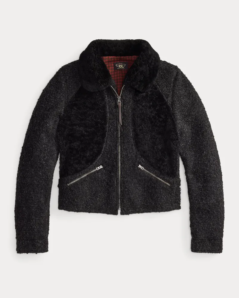 Ralph Lauren Boucléjacke mit Lammfell in Bahnen Brown