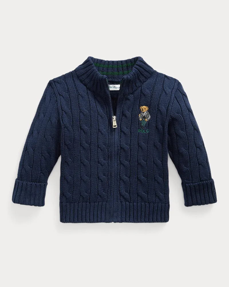 Ralph Lauren Strickjacke mit Zopfmuster und Polo Bear Blue