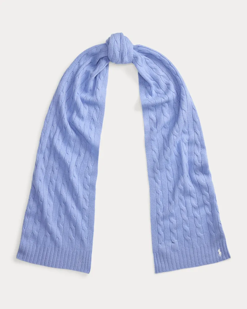 Ralph Lauren Woll-Kaschmir-Schal mit Zopfmuster Blue