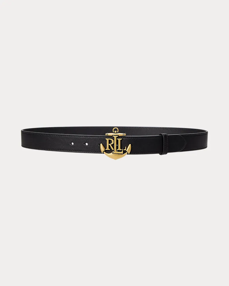 Ralph Lauren Schmaler Ledergürtel mit Ankerlogo Black