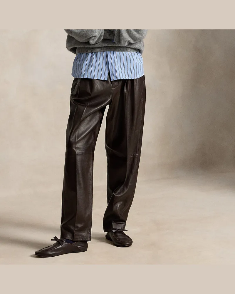 Ralph Lauren Lederhose mit Bundfalten und Gürtel Brown