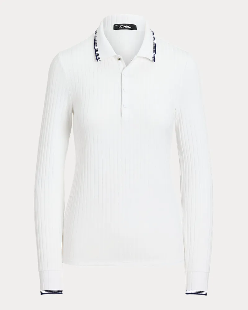 Ralph Lauren Geripptes Slim-Fit Langarm-Poloshirt White