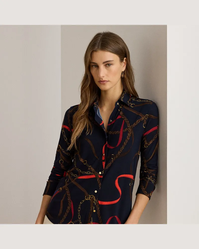 Ralph Lauren Slim-Fit Jerseyhemd mit Gürteldruck Blue