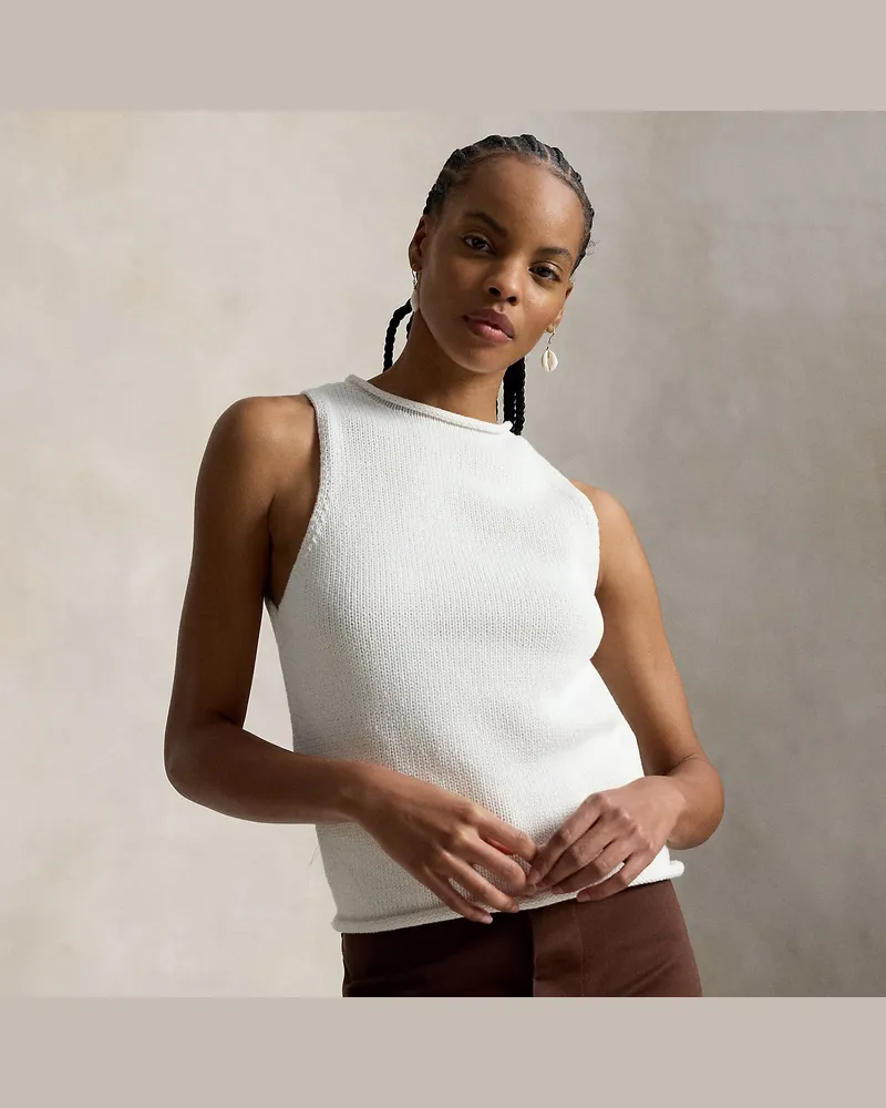 Ralph Lauren Ärmelloses Pullovertop mit Leinen White