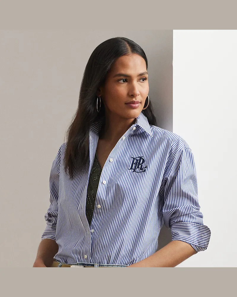 Ralph Lauren Gestreiftes Relaxed-Fit Baumwollhemd Blue