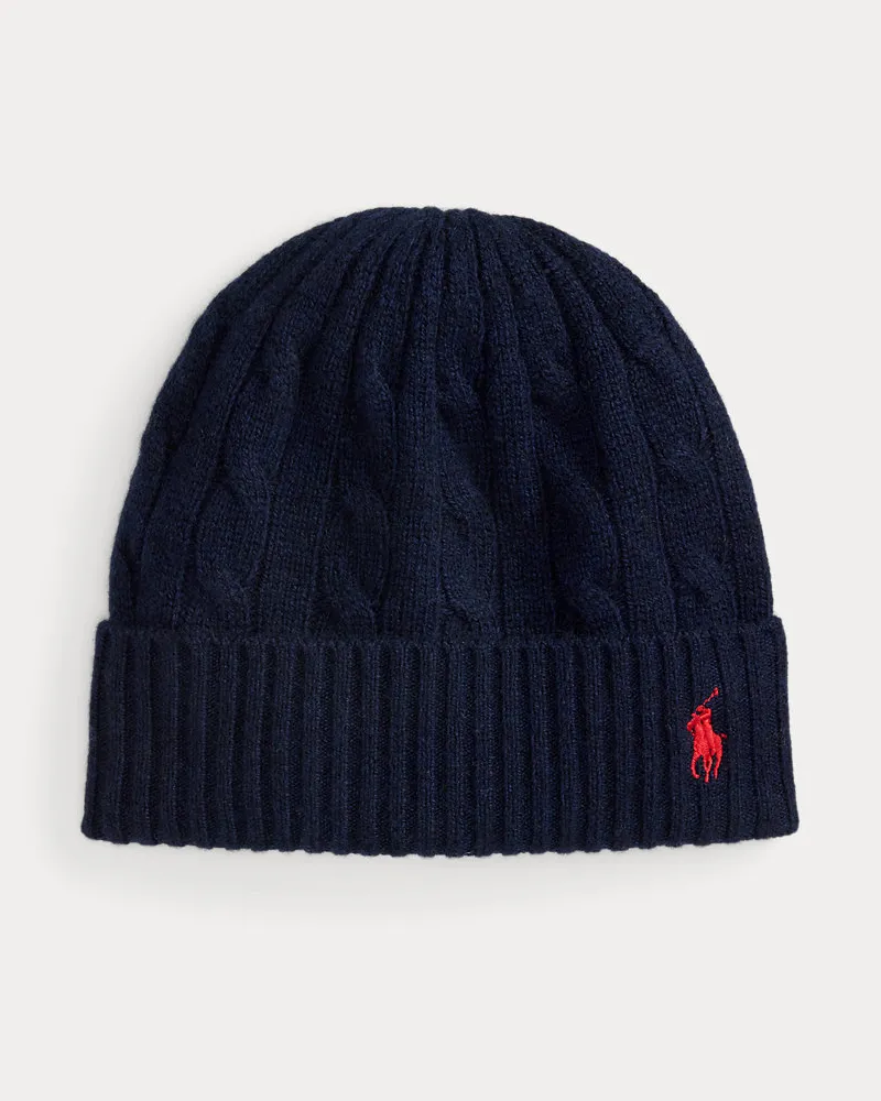 Ralph Lauren Woll-Kaschmir-Mütze mit Zopfmuster Blue