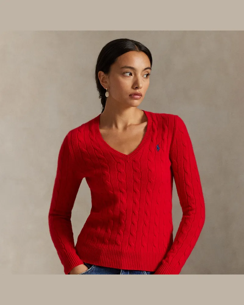 Ralph Lauren Woll-Kaschmir-Pullover mit Zopfmuster Red