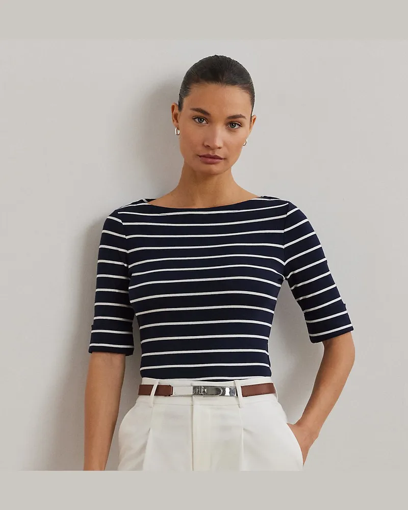 Ralph Lauren Baumwoll-T-Shirt mit U-Boot-Ausschnitt Blue