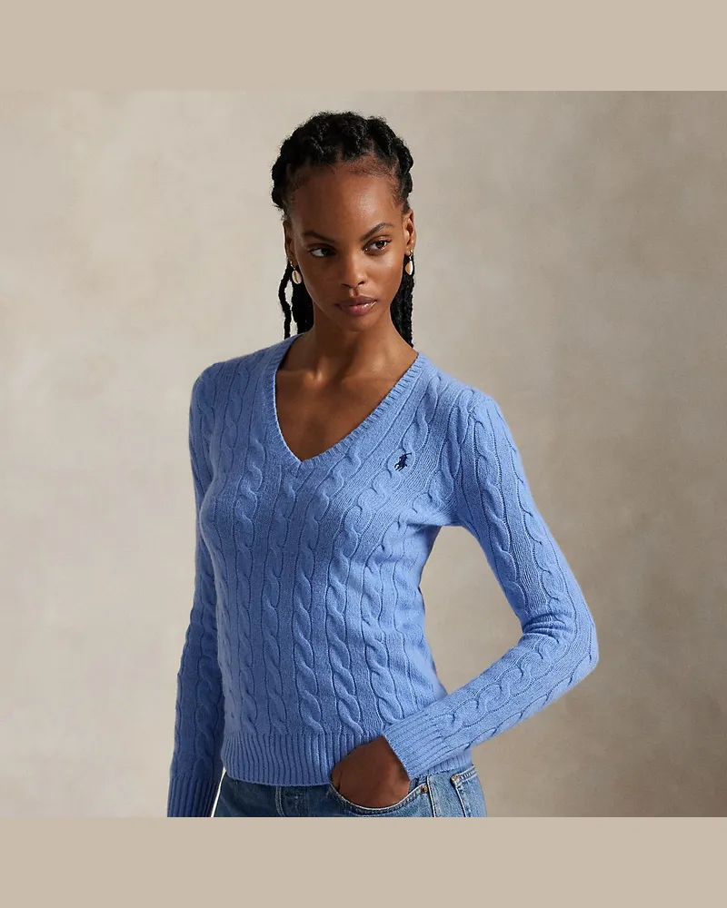 Ralph Lauren Woll-Kaschmir-Pullover mit Zopfmuster Blue