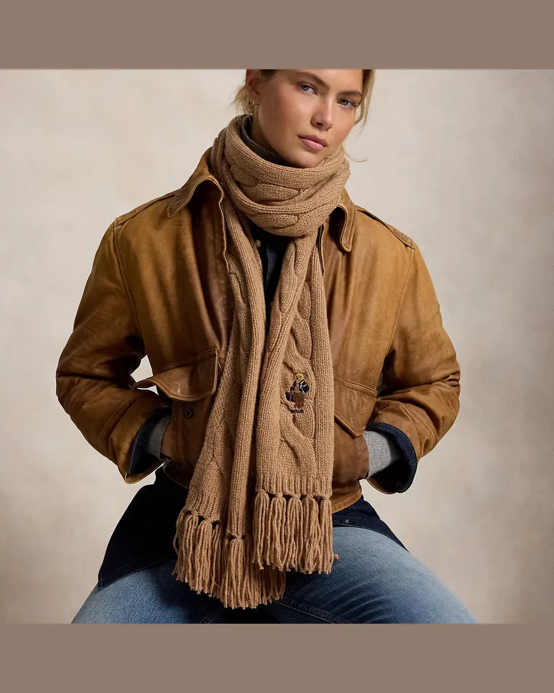 Ralph Lauren Schal mit Zopfmuster und Polo Bear Tan