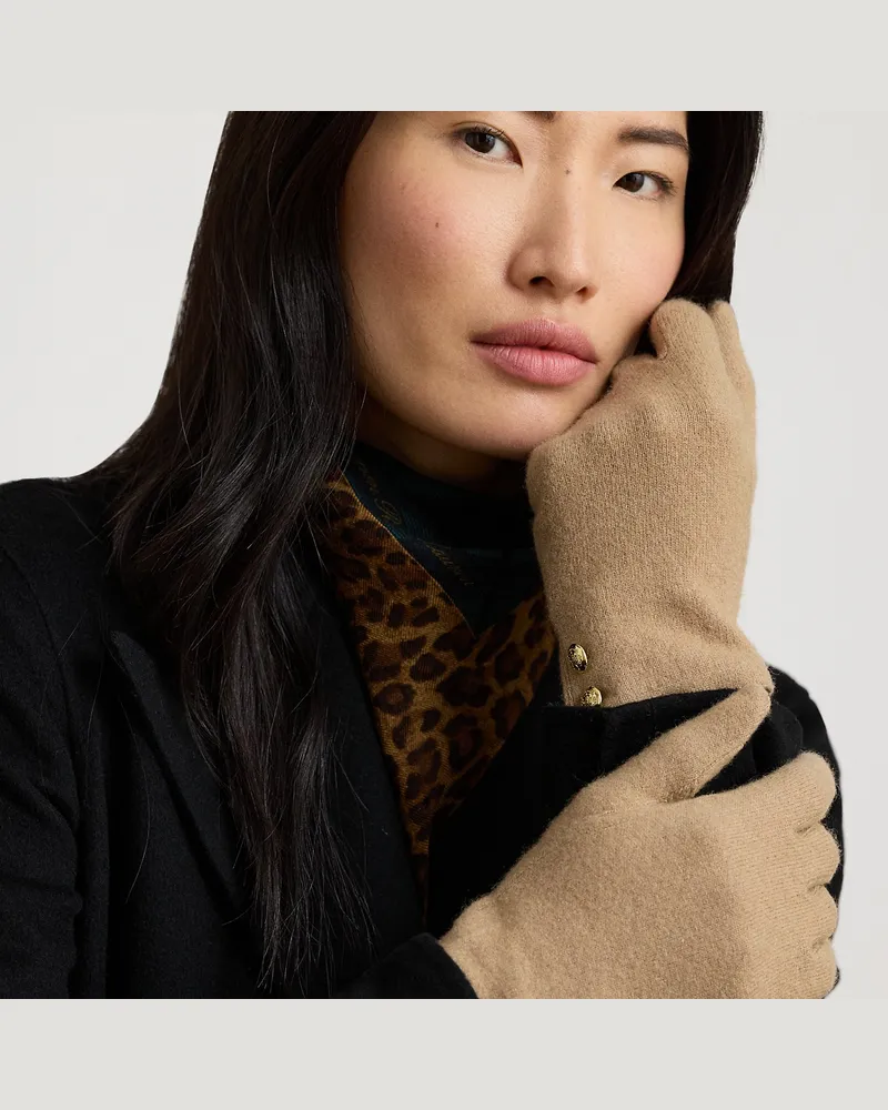 Ralph Lauren Touchscreen-Handschuhe mit Knöpfen Tan