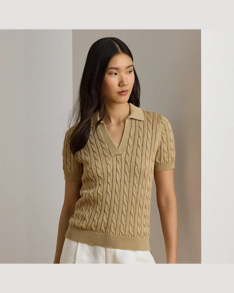 Ralph Lauren Kurzärmliger Pullover mit Zopfmuster Tan