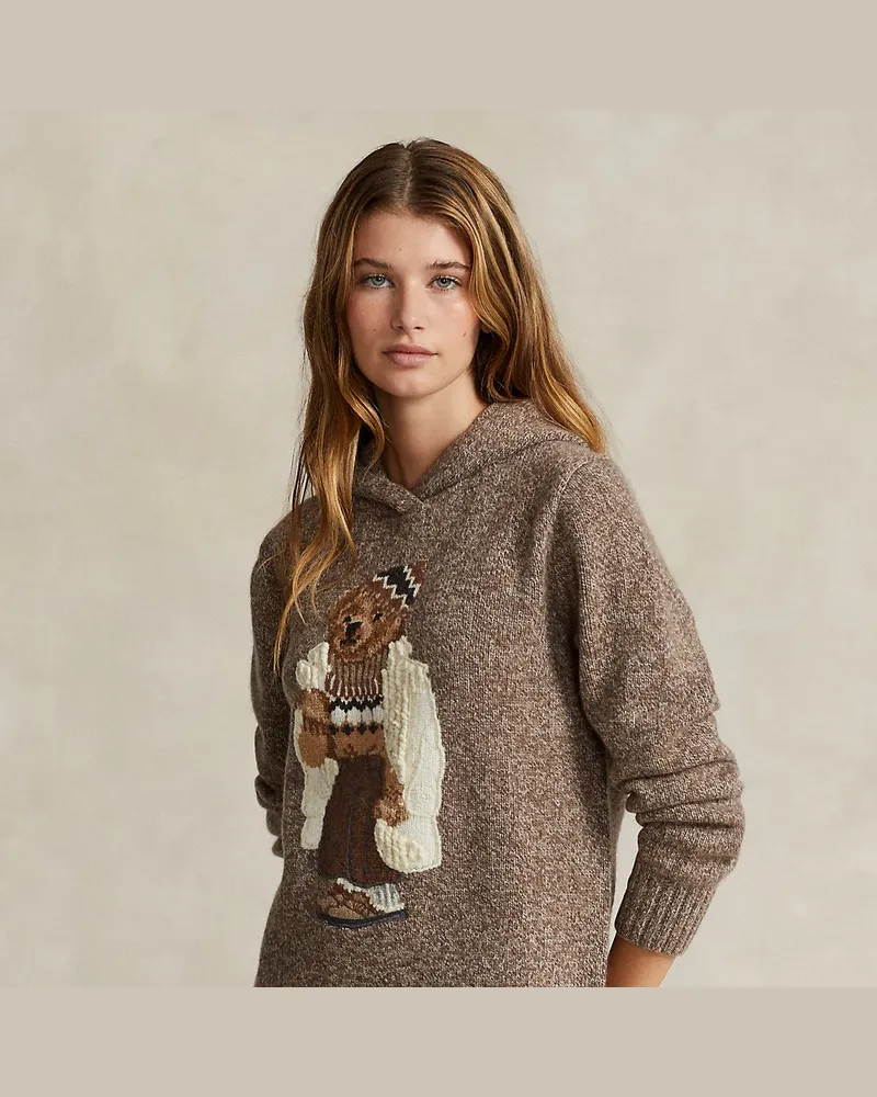 Ralph Lauren Strick-Kapuzenpullover mit Polo Bear Brown