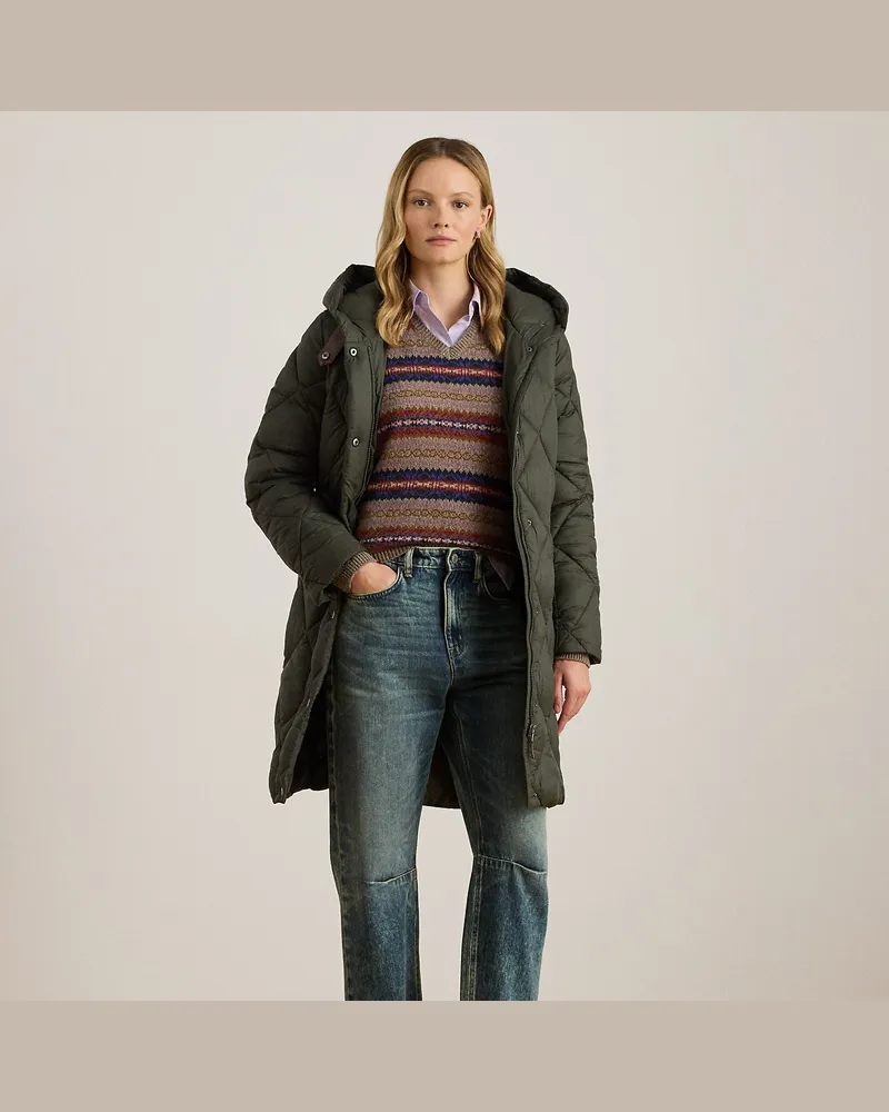 Ralph Lauren Hooded Diamond-Quilted Down Coat Green