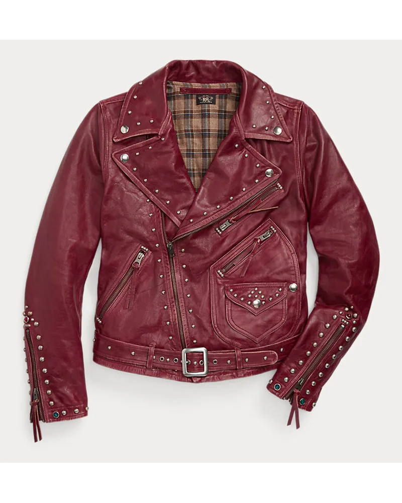 Ralph Lauren Leder-Bikerjacke mit Nieten Red