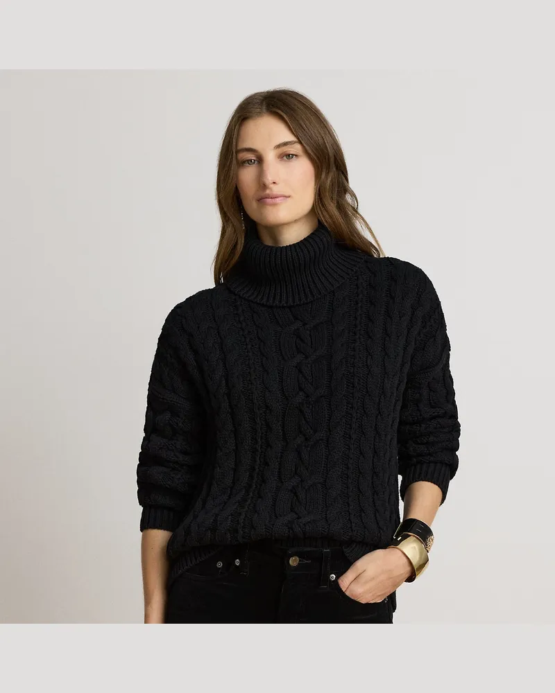 Ralph Lauren Zopfmusterpullover mit Rollkragen Black