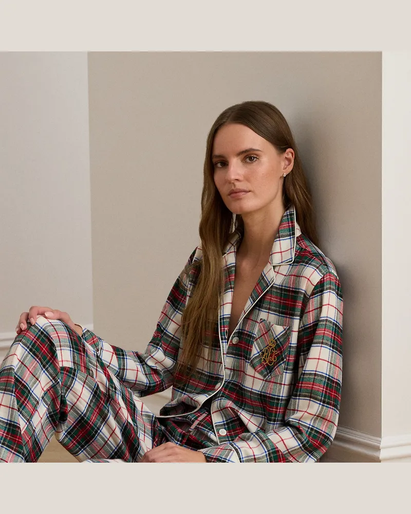 Ralph Lauren Karierter Pyjama aus angerautem Twill Cream