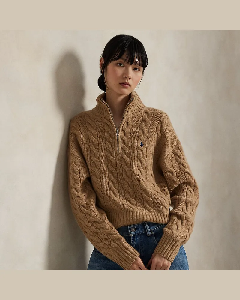 Ralph Lauren Woll-Kaschmir-Pullover mit Zopfmuster Tan