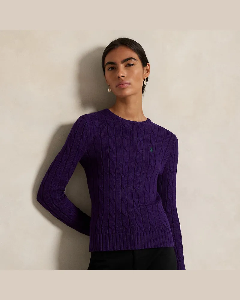 Ralph Lauren Baumwoll-Rundhalspullover mit Zopfmuster Purple